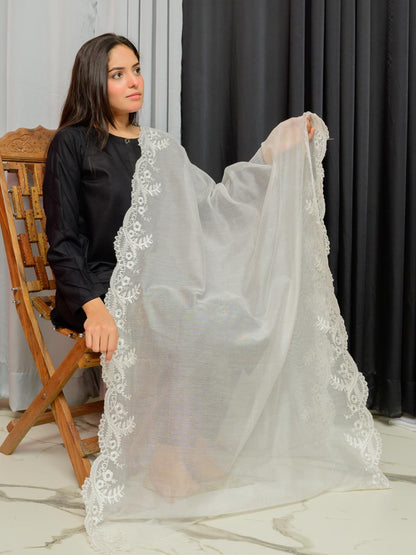 Pure Lawn Dupatta Half Moon (white)