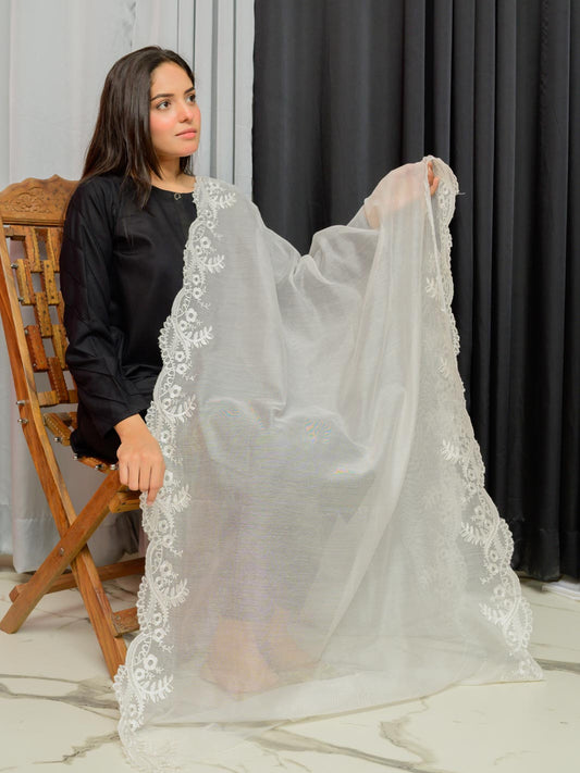 Pure Lawn Dupatta Half Moon (white)