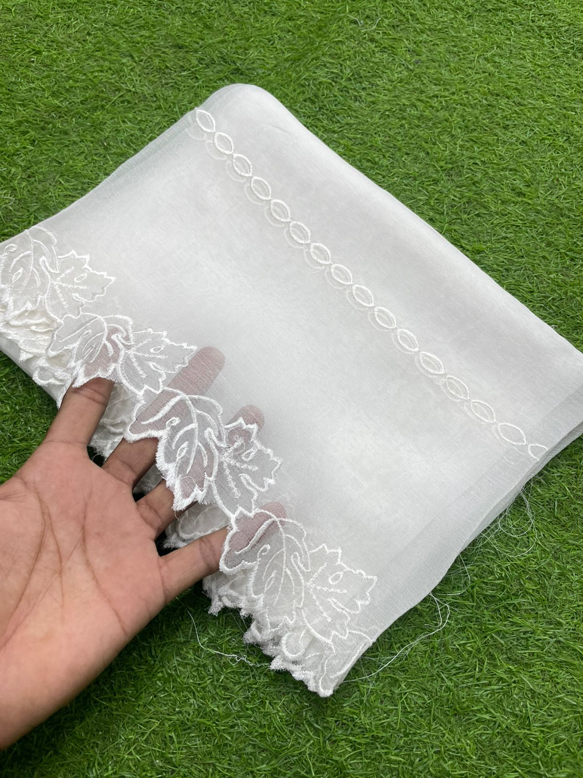 Pure Chiffion Embroidered Dupatta (white)