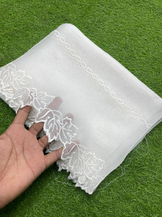 Pure Chiffion Embroidered Dupatta (white)