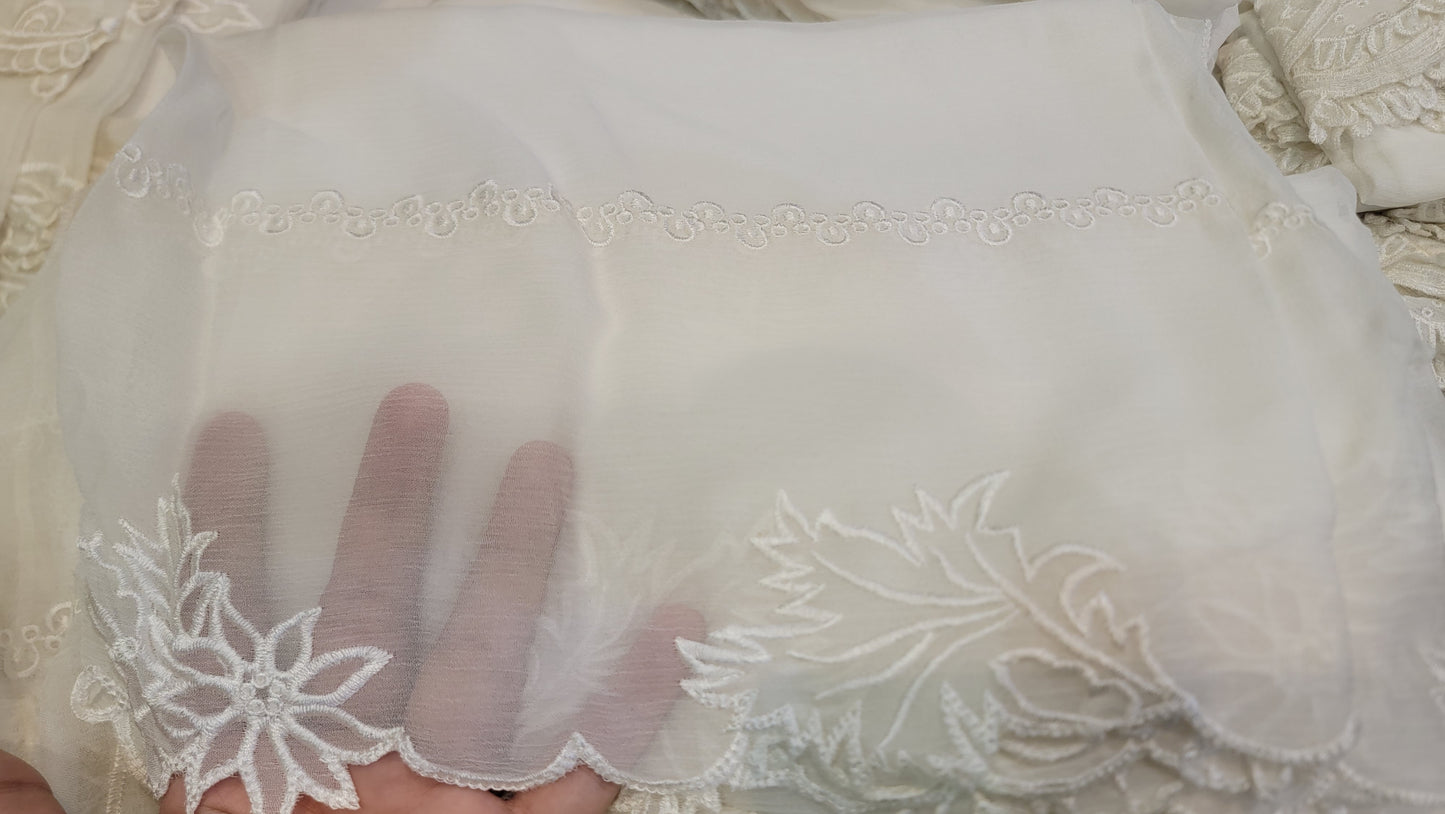 Pure Chiffion Embroidered Dupatta (white)