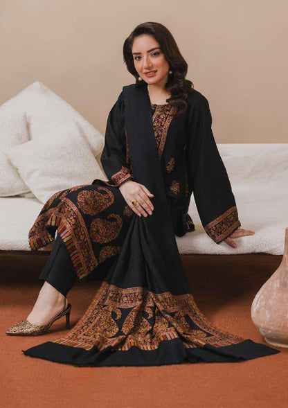 3PC Pashmina Kaani Unstitched Suit (Black)