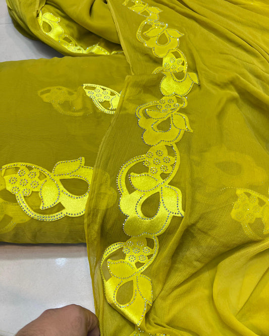 Chiffon velvet applic work 3pc