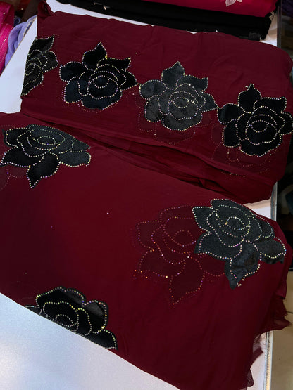 Chiffon velvet applic work 3pc
