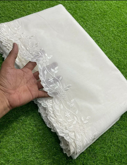 Pure Lawn Duppata White on White Paisely