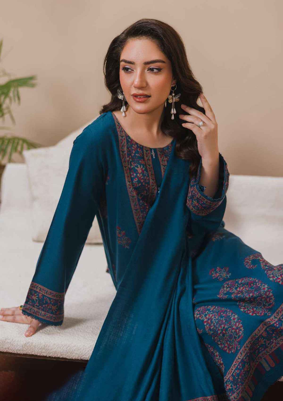3PC Pashmina Kaani Unstitched Suit (zinc green)