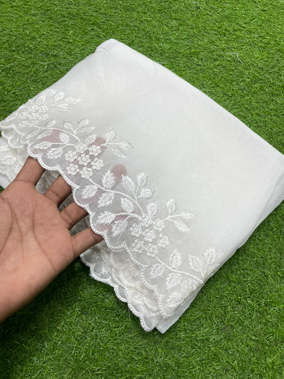Pure Chiffion Embroidered Dupatta (white)