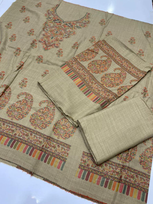 3PC Pashmina Kaani Unstitched Suit (Dark skin)