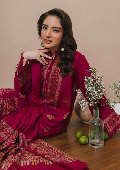 3PC Pashmina Kaani Unstitched Suit (Ruby)