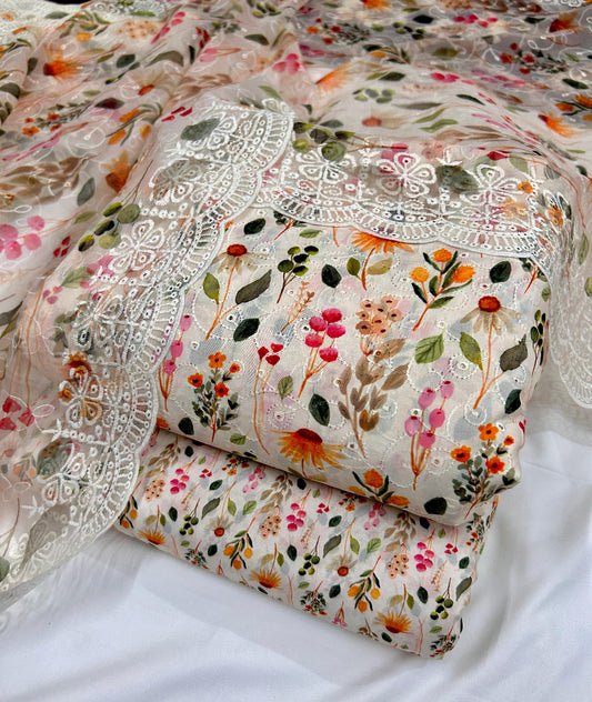 Swiss Lawn Chicken Kari Cutwork Work ( Floral)
