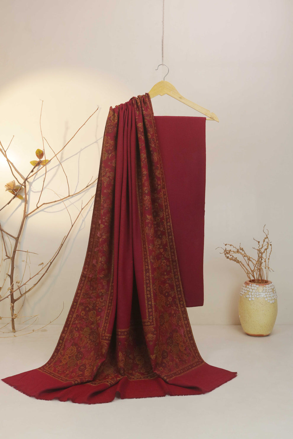 3PC Pashmina Kaani border Unstitched Suit