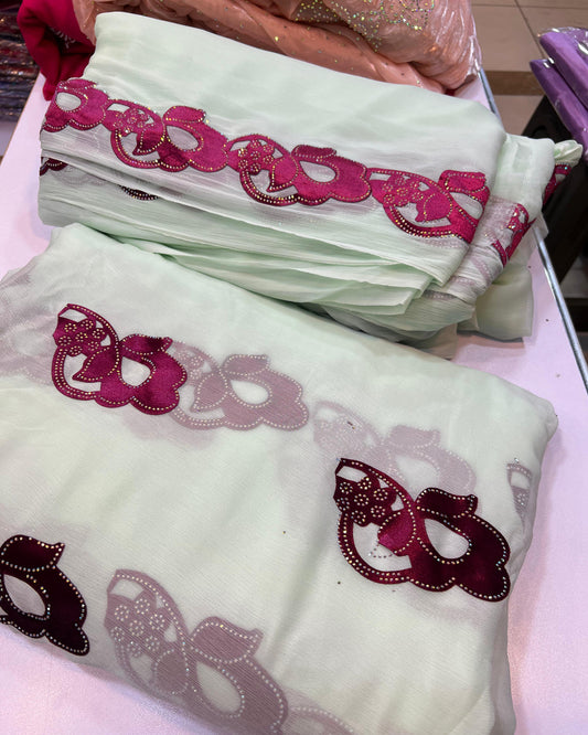 Chiffon velvet applic work 3pc
