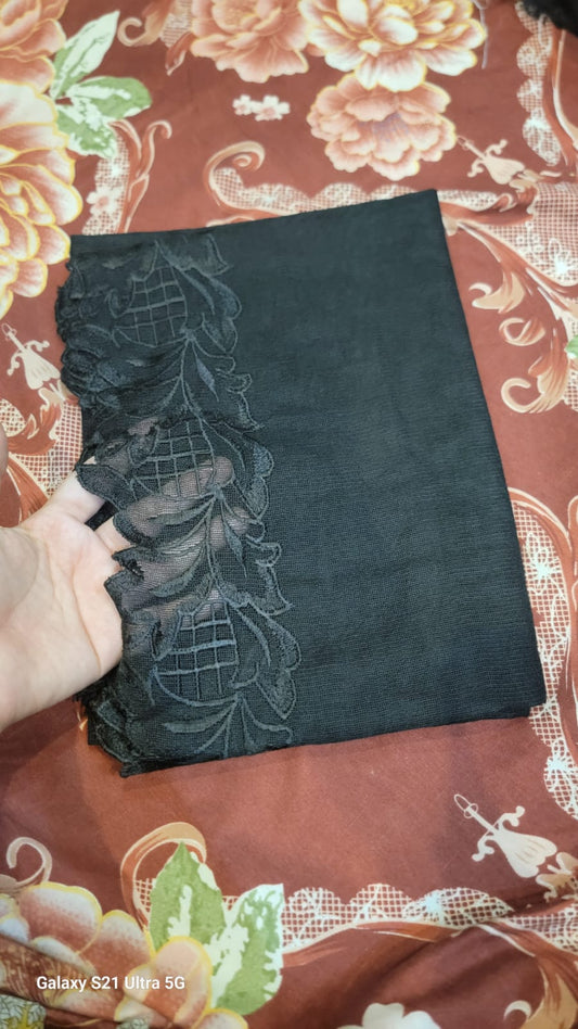 Pure khaddi cotton embroidered Dupatta (Black)