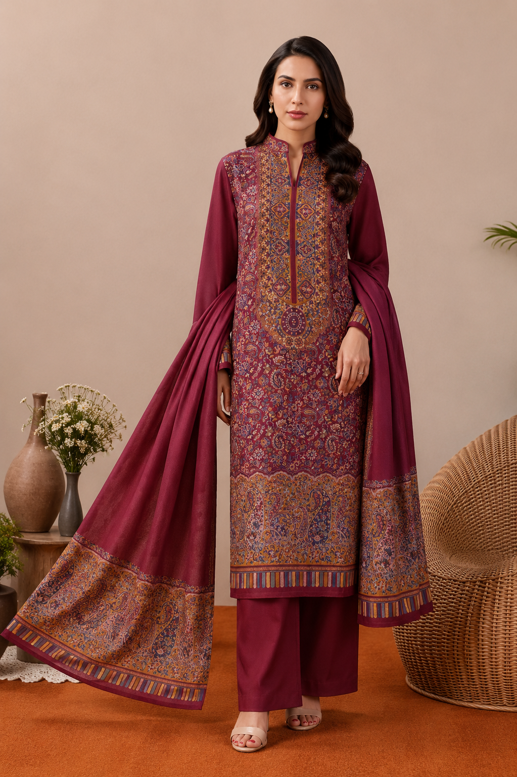 3PC Pashmina Kaani Unstitched Suit