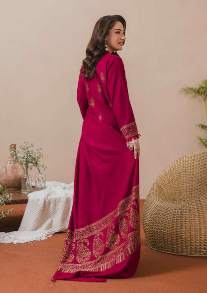 3PC Pashmina Kaani Unstitched Suit (Ruby)