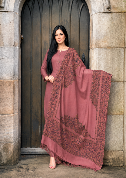 3PC Pashmina Kacha tanka Unstitched Suit (Peach)