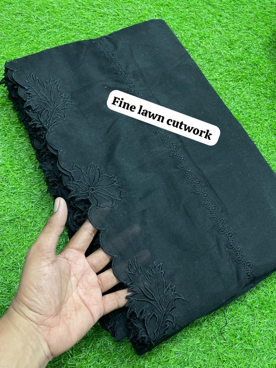 Fine Lawn Dupatta Black On Black Leaf with Flower