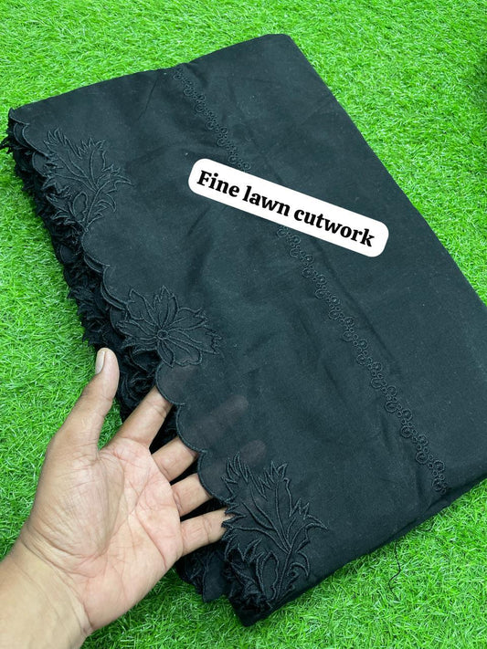 Fine Lawn Dupatta Black On Black Leaf with Flower
