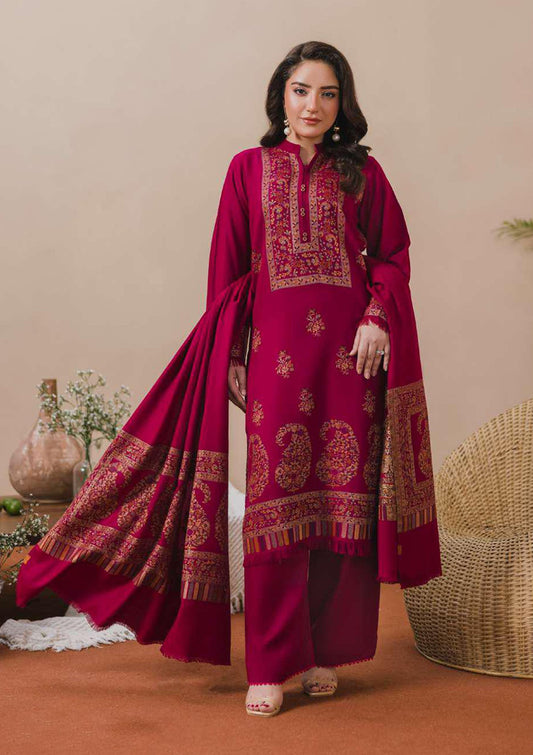 3PC Pashmina Kaani Unstitched Suit (Ruby)