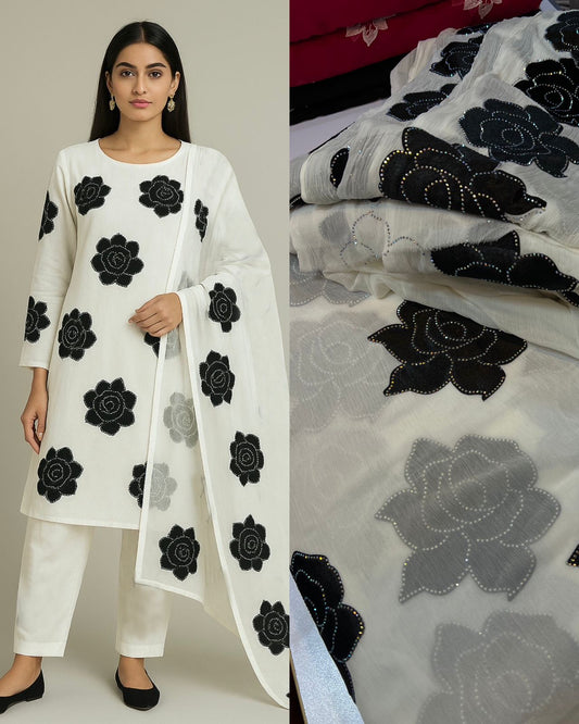 Chiffon velvet applic work 3pc