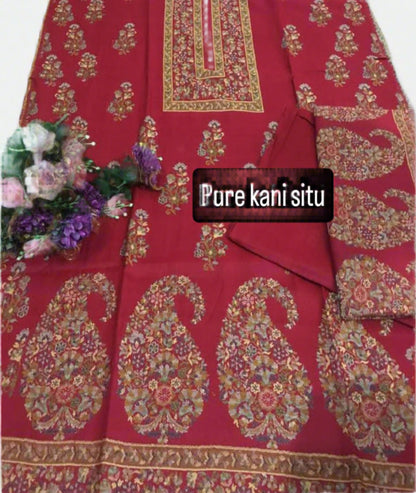 3PC Pashmina Kaani Unstitched Suit (Maroon)