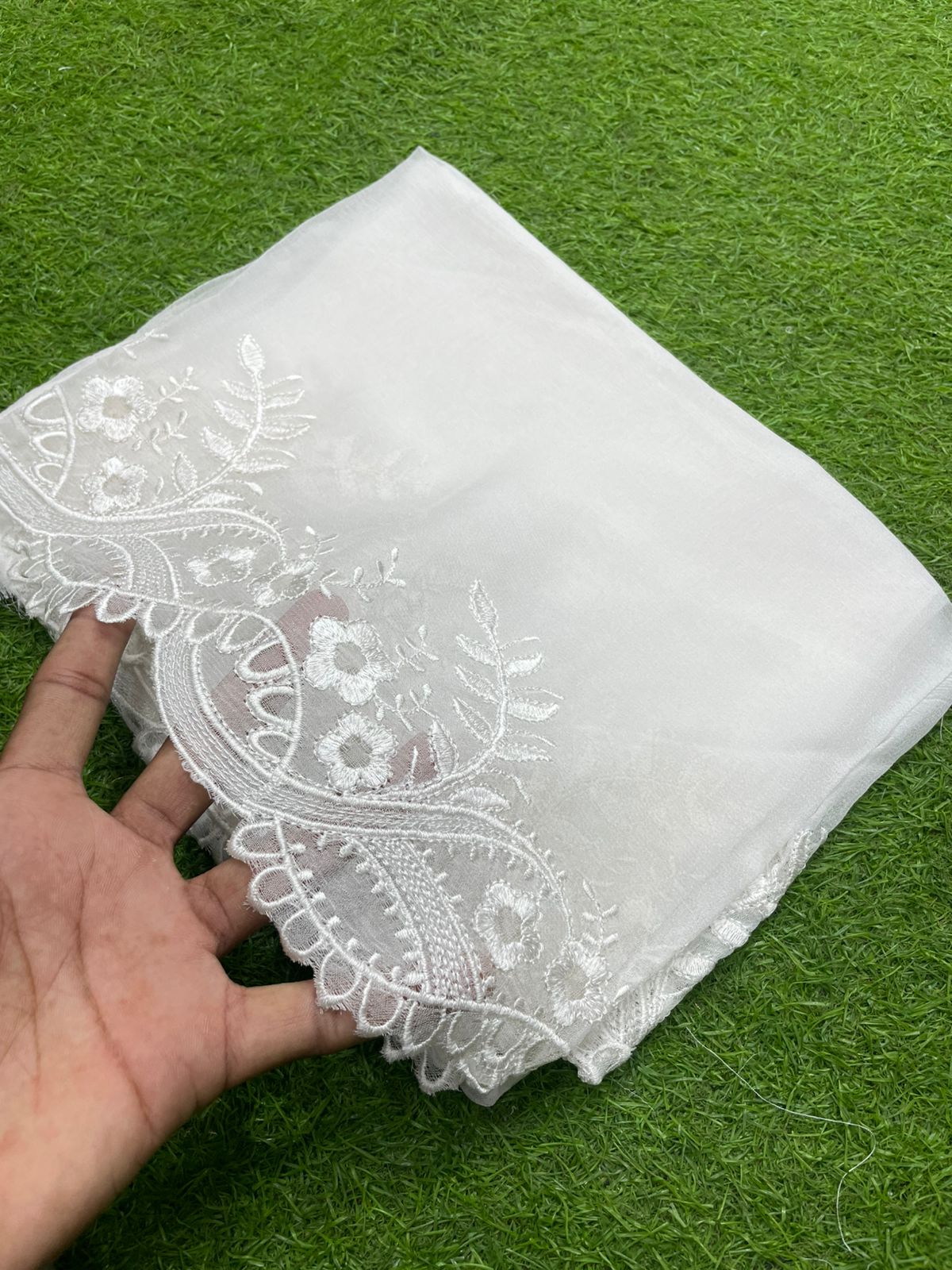 Pure Chiffion Embroidered Dupatta (white)