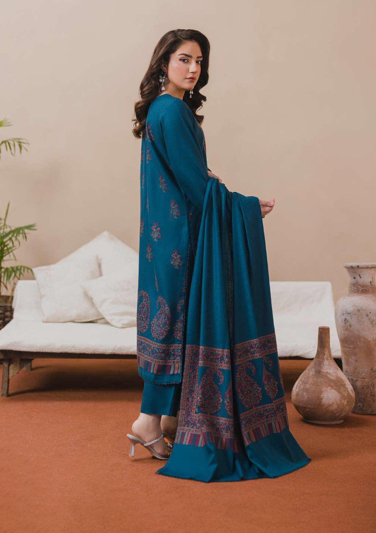 3PC Pashmina Kaani Unstitched Suit (zinc green)