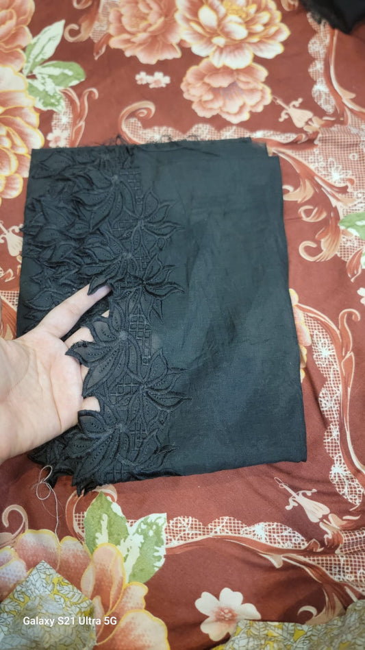 Voile Lawn Dupatta Black on Black Flower Jaal