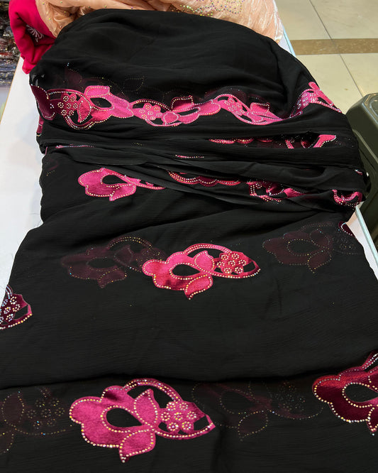Chiffon velvet applic work 3pc
