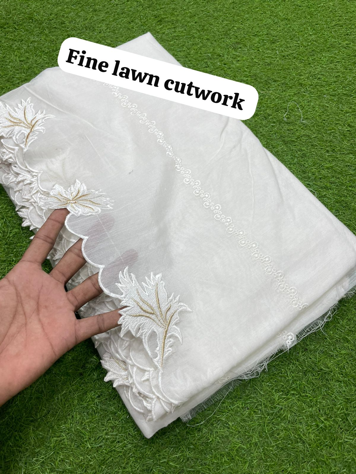 Voile Lawn White On Golden Zari