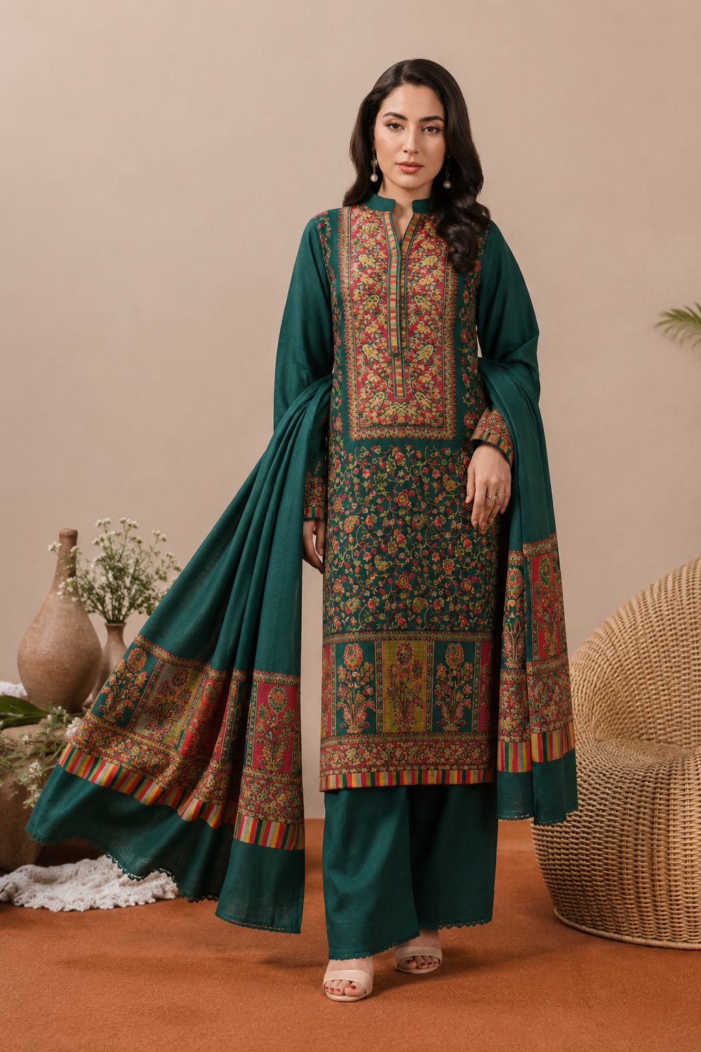 3PC Pashmina Kaani Unstitched Suit