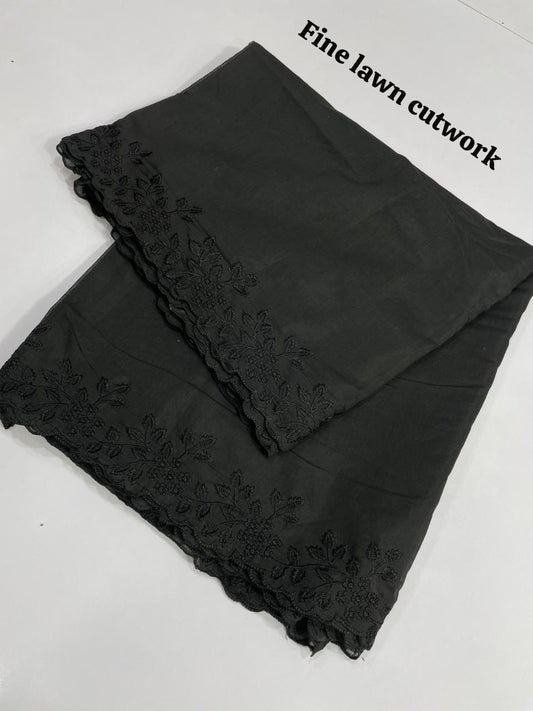 Fine Lawn Dupatta Black on Black Sunflower
