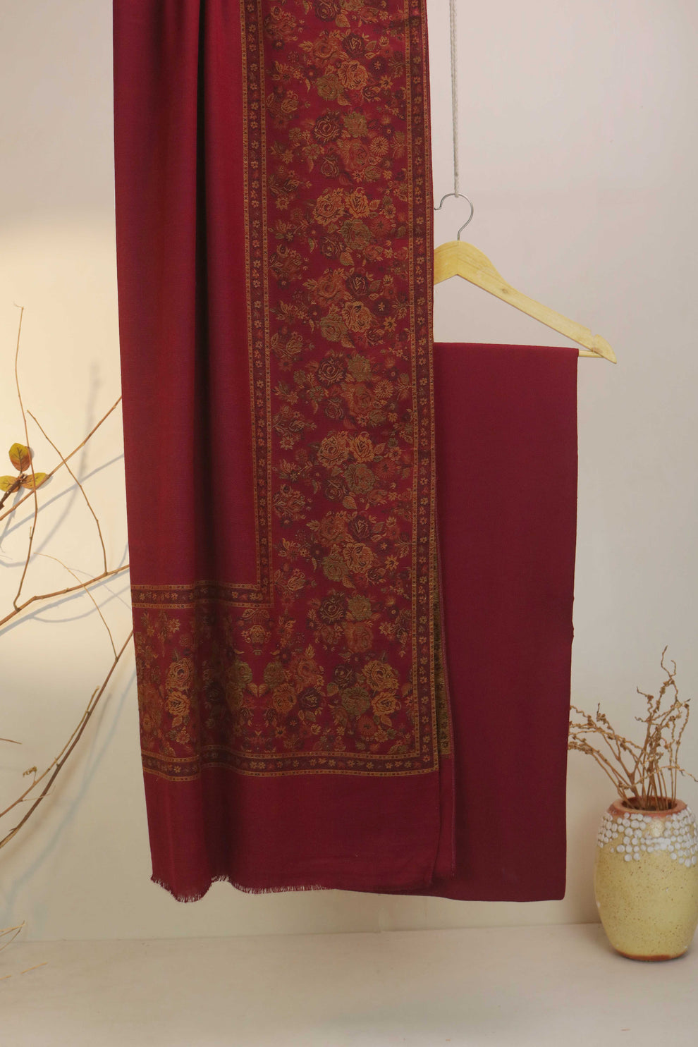 3PC Pashmina Kaani border Unstitched Suit