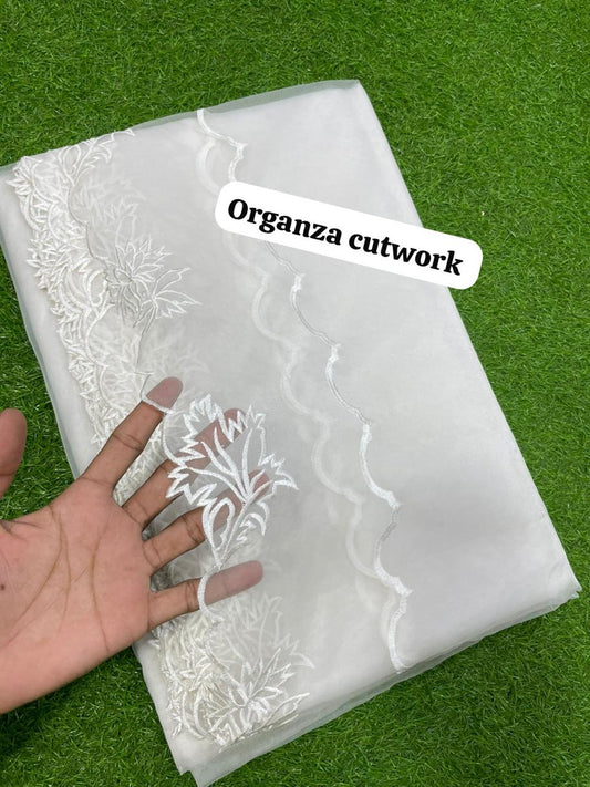 Pure Organza embroidered Dupatta (white)