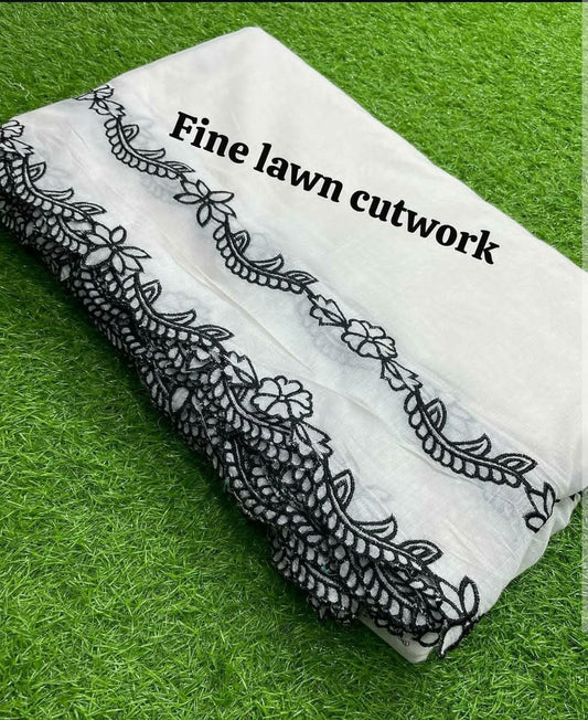 Voile Lawn White On Black Double Borders