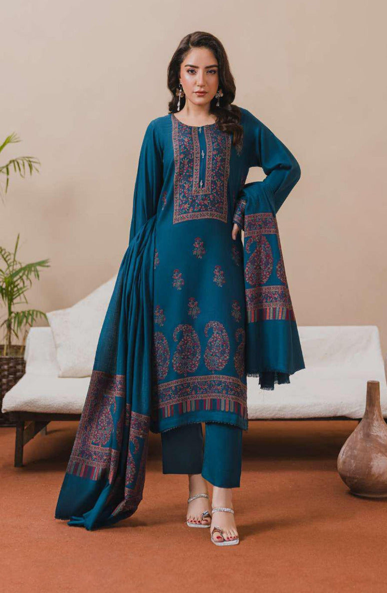 3PC Pashmina Kaani Unstitched Suit (zinc green)