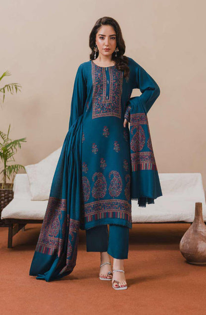 3PC Pashmina Kaani Unstitched Suit (zinc green)