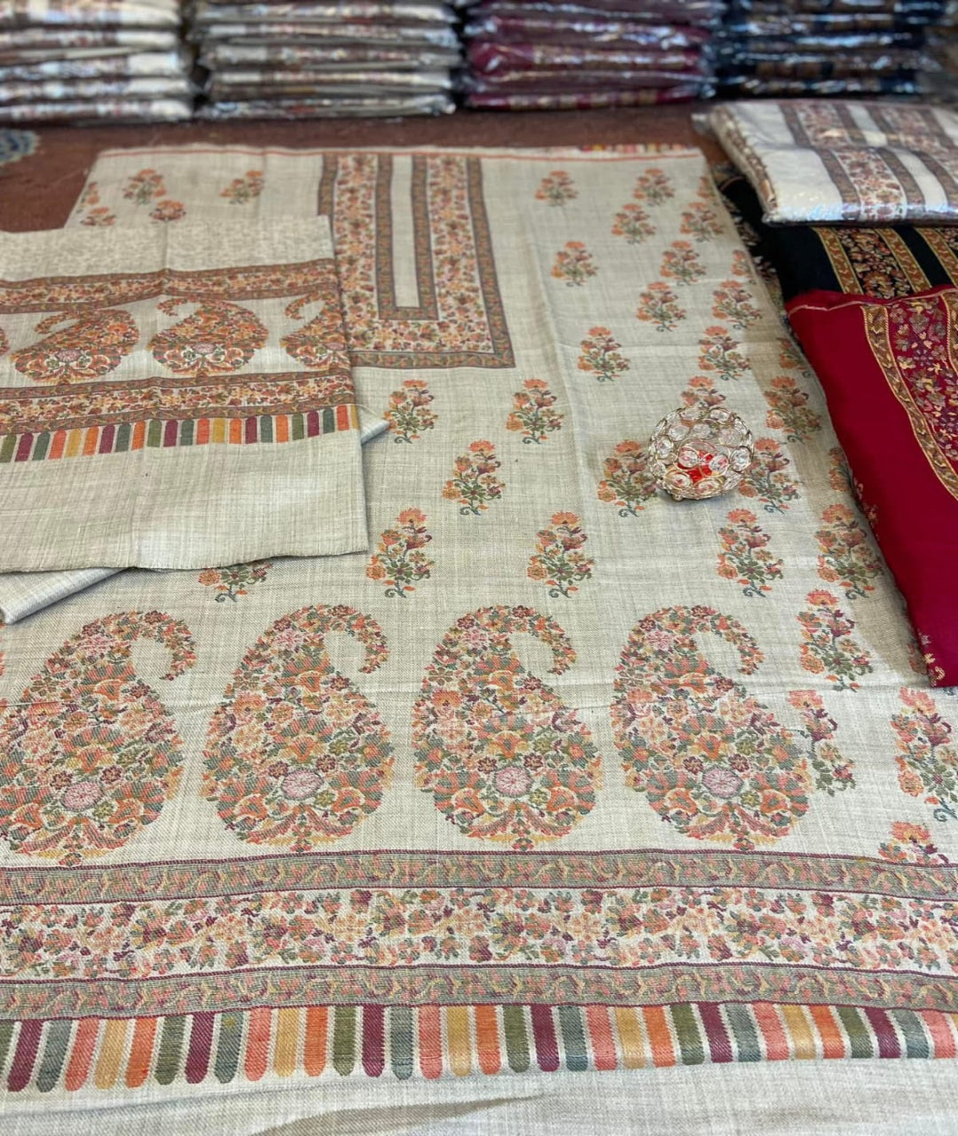 3PC Pashmina Kaani Unstitched Suit (Skin)