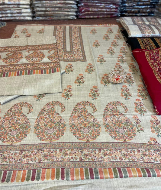 3PC Pashmina Kaani Unstitched Suit (Skin)