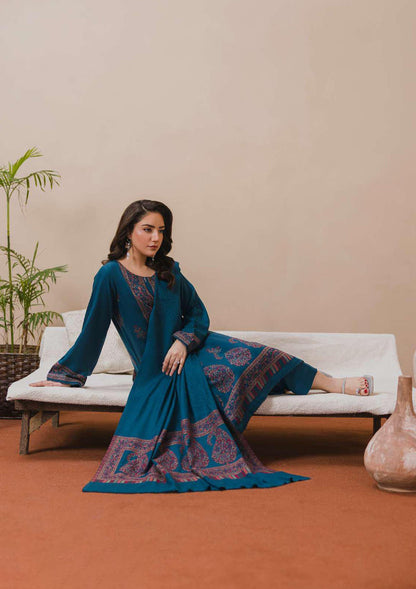 3PC Pashmina Kaani Unstitched Suit (zinc green)