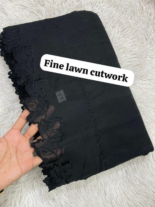Voile Lawn Dupatta Black Cutwork leaves