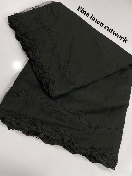 Voile Lawn Black on Black Double Borders