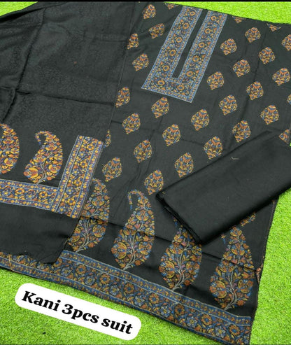 3PC Pashmina Kaani Unstitched Suit (black)