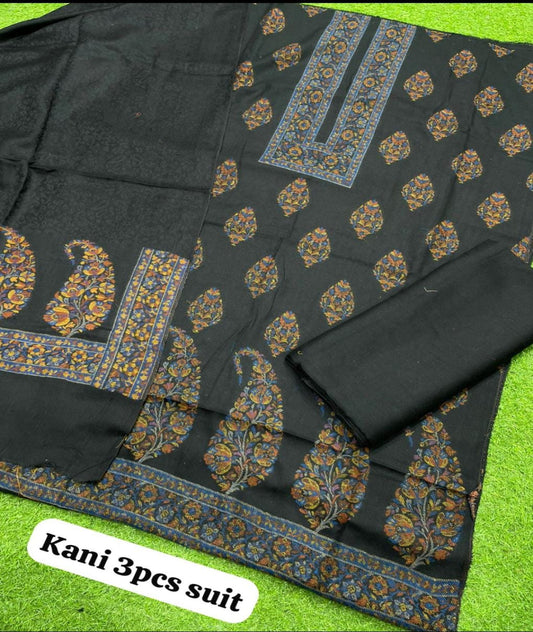 3PC Pashmina Kaani Unstitched Suit (black)