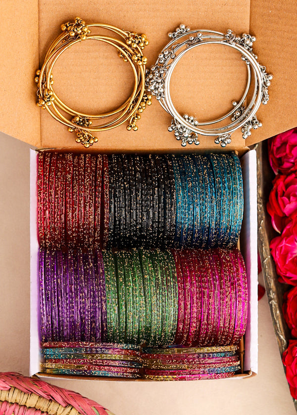 Pakistani Kashmiri Bangles Box 8 dozen churiya with 2 Kashmiri set