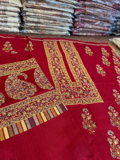 3PC Pashmina Kaani Unstitched Suit (Maroon)