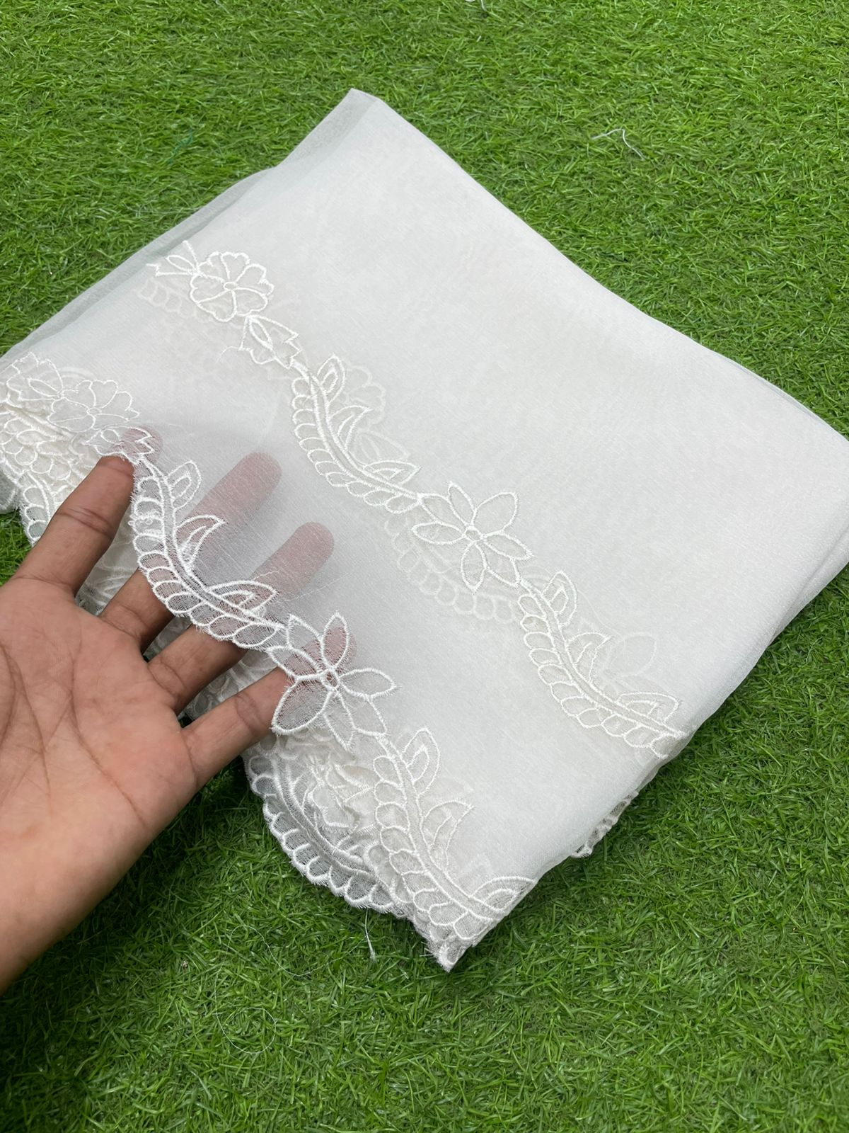 Pure Chiffion Embroidered Dupatta (white)