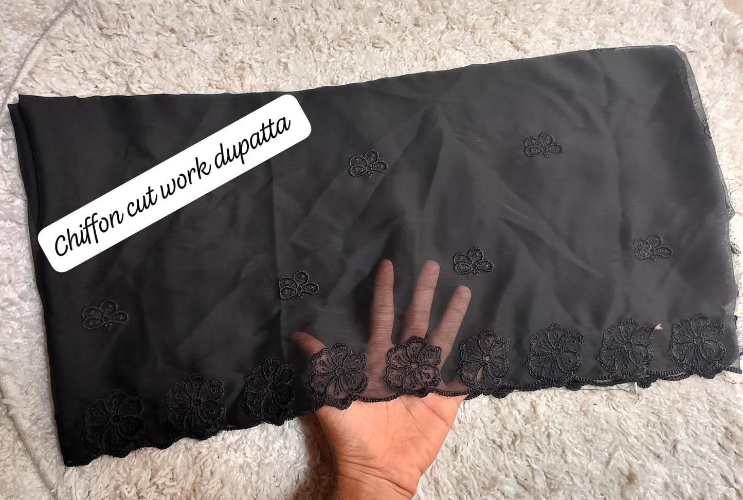 Pure Chiffion Embroidered Dupatta (Black)