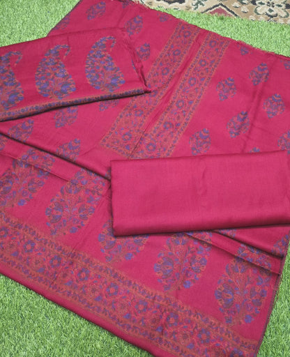 3PC Pashmina Kaani Unstitched Suit (Ruby)