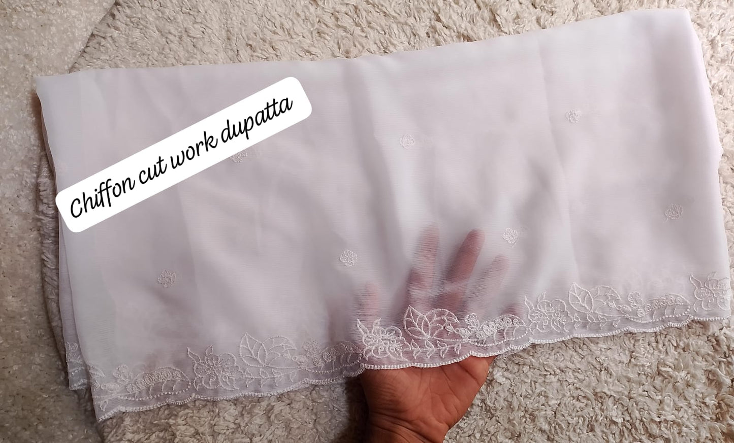 Pure Chiffion Embroidered Dupatta (white)